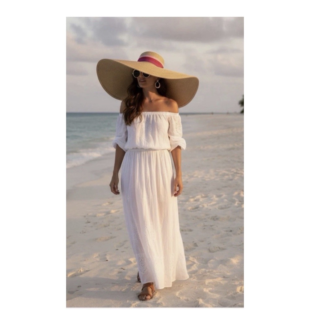 Trina Turk Palmas‎ Oversized Sun Hat OS NWOT Pink Ribbon Tan Floppy Resort Beach